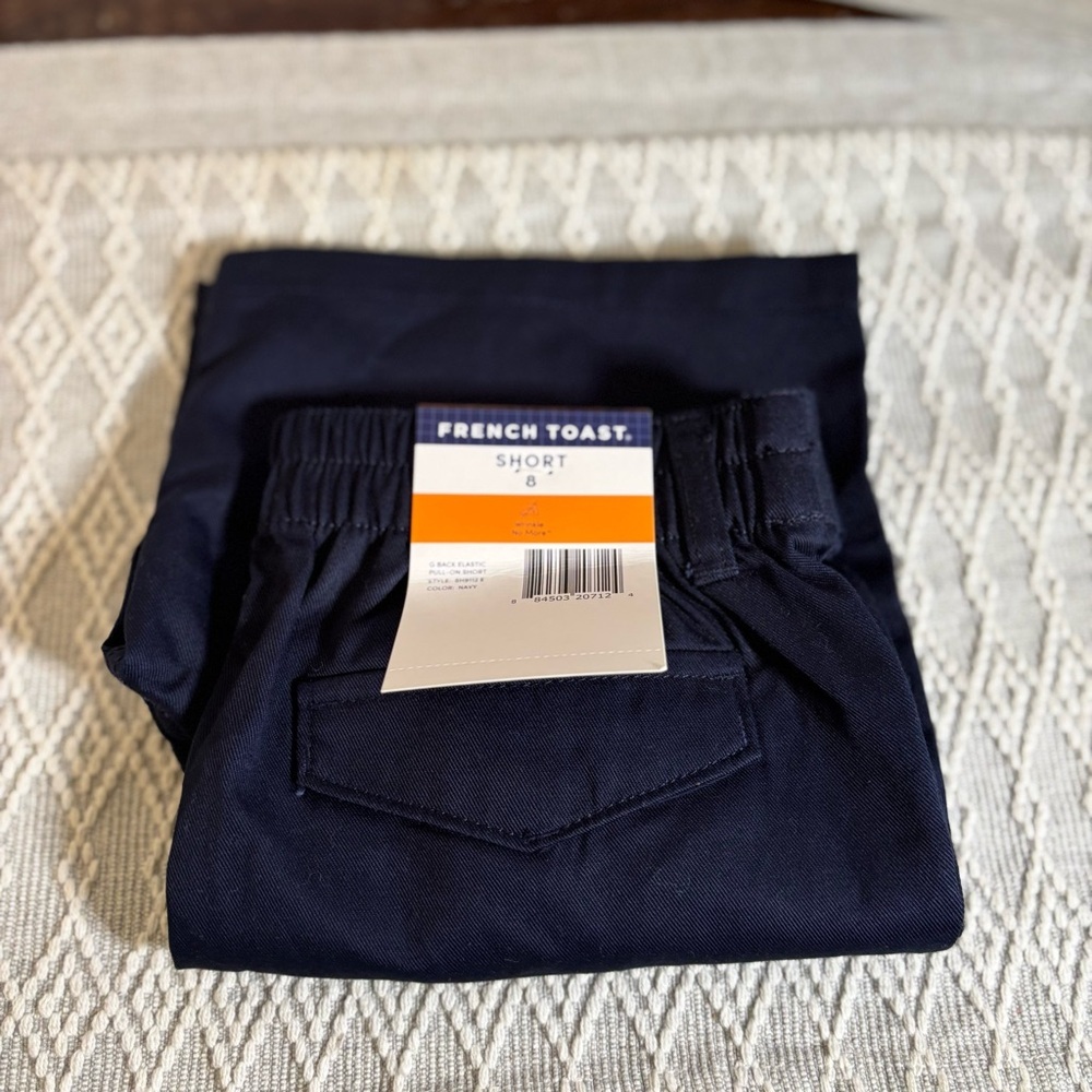 French Toast Boys' Flat Front Stretch Twill Short. Navy Size 8. Uniform shorts.